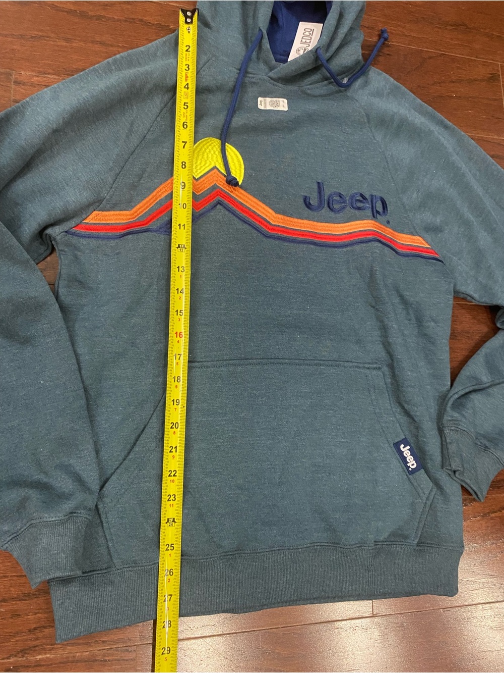 Jeep Jedco Mountain Stripe Raglan Hoodie Sweatshirt Blue Womens Medium - Picture 3 of 5